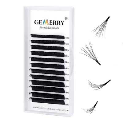 Image of Gemerry Easy Fan Lash Extensions d curl 0.05mm 8 14mm Mixed Tray Noir Russian Volume Automatic Blooming Self Fanning Lashes Long Individual 3D 4D 5D 6D 8D (0.05 mix 14mm)