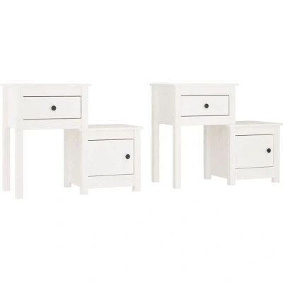 Image of vidaXL Bedside Cabinet 2 pcs White 79.5x38x65.5 cm Solid Wood Pine