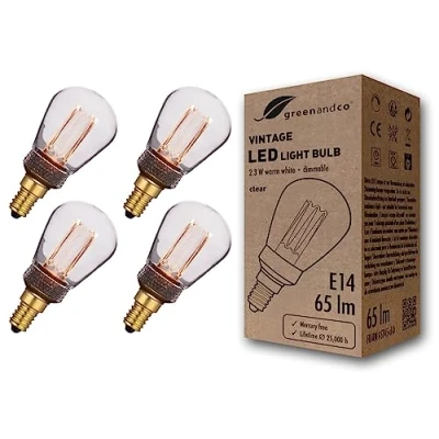 Image of greenandco 4X Dimmable Vintage Design LED Bulb for Mood Lighting E14 ST45 Clear 2.3W 65lm 1800K Extra Warm White 320 230V Flicker Free Edison