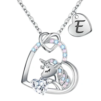 Image of TINGN Unicorn Necklace for Girls, Unicorns Necklaces Teen Girls Little Jewelry Gifts E Initial