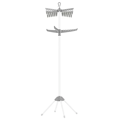 Image of SONGMICS Clothes Airer, Drying Rack with 3 Rotatable Arms for Hangers, 4 Leg Indoor Folding Laundry Rack, Stainless Steel, and Socks, 183 cm High, Grey White LLR512G01