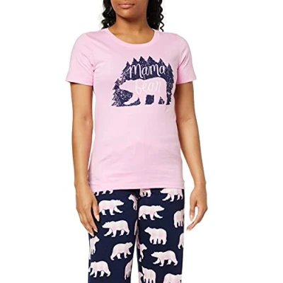 Image of Hatley Women&#039;s Short Sleeve Pajama Tee Top, Woods Mama Bear, XL