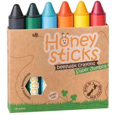 Image of Honeysticks Super Jumbo Crayons (6 Pack) 100% Pure Beeswax with Food Grade Colours, Non Toxic for Toddlers 1 3 Unbreakable, Extra Large Crayons, Easy to Hold and Use, Eco Friendly