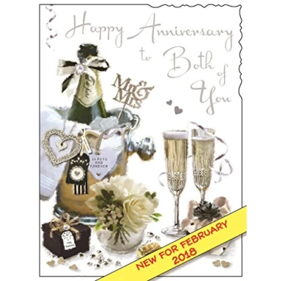 Image of Illustrated Anniversary Card (JJ9394) Champagne From The Velvet Range Embossed With A Silver Foil &amp; Flitter Finish