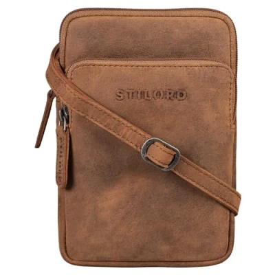 Image of STILORD &#039;Elin&#039; Phone Pouch Leather Crossbody Vintage Chest Bag Sling Neck Holder Case Shoulder Travel Genuine Leather, Colour:tan Dark Brown