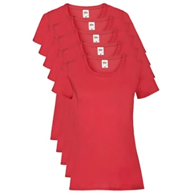 Image of Fruit of the Loom Women Valueweight 5 T Shirt, Red (Red 40), 18 (Manufacturer Size:2XL/18) pack