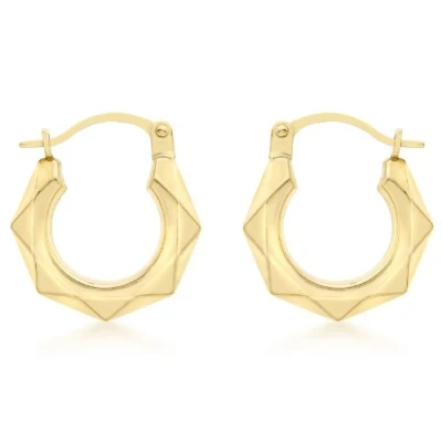 Image of Carissima Gold Women&#039;s 9 ct Yellow Patterned Creole Earrings of 14 x 15 mm