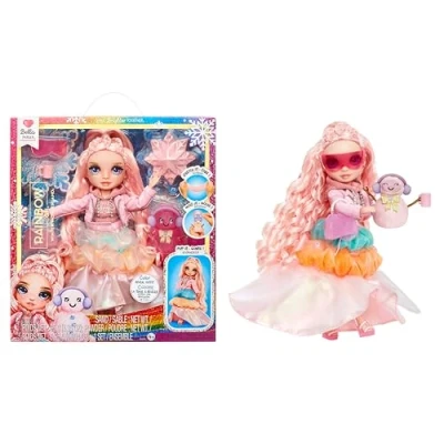 Image of Rainbow High Winter Wonderland Bella (Pink) 28 cm Fashion Doll, with Hidden Magic Snow That Puffs Up Water, Comes A Snowman Kit, Suitable For Kids Ages 4 12 Years Old and Collectors