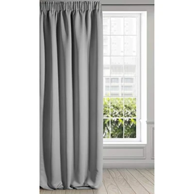 Image of Eurofirany Extra Long Blackout Curtain 1 Unit Rod Pocket, Rufflette Tape, Light blocking Darkening Bedroom Living Room, Silver, iron, Polyester, W53 x L106
