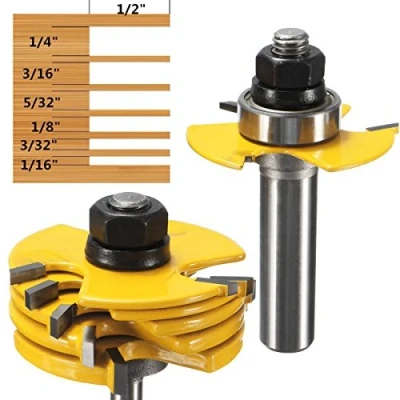 Image of YUPVM 2Pcs Slot Cutter 3 Wing Router Bit 1/2 &amp;1/4 inch Shank Adjustable Woodworking Tool