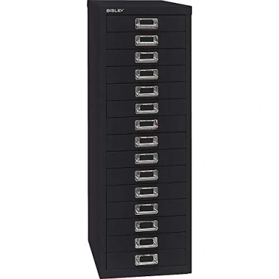 Image of BISLEY MultiDrawer 39 Series A4 15 Drawers, Metal, 633 Black, 38 x 27.9 86 cm
