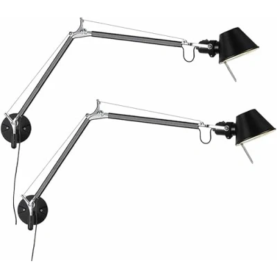 Image of HAvern Wall Sconce Industrial Adjustable Long Swing arm Iron E26 Working Lamp Foldable Mount Lighting Silver Retro Light Fixtures for Bedroom Living Room Reading Stu
