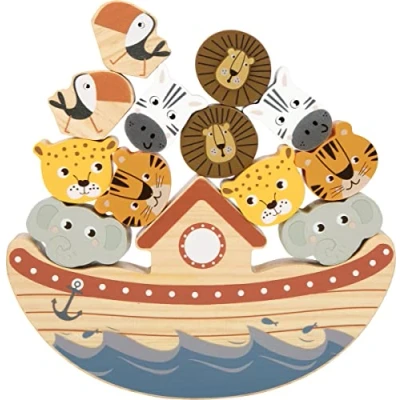 Image of Small Foot Balancing Ark Safari, motor activity toy for kids, made of wood, incl. dice, ages 3+ years. No. 12229