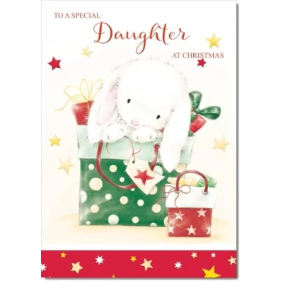 Image of doodlecards Daughter Christmas Card Cute Rabbit with Parcels Medium Size for Plain Envelope