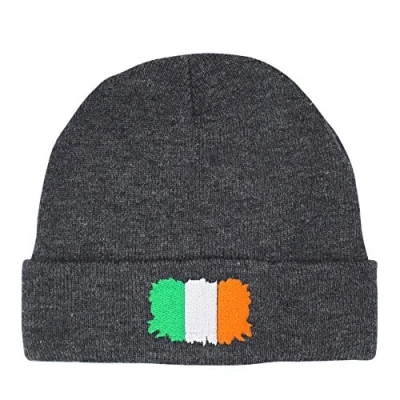 Image of TeddyTs Men&#039;s Ireland Flag Thermal Knit Beanie Hat (Charcoal)
