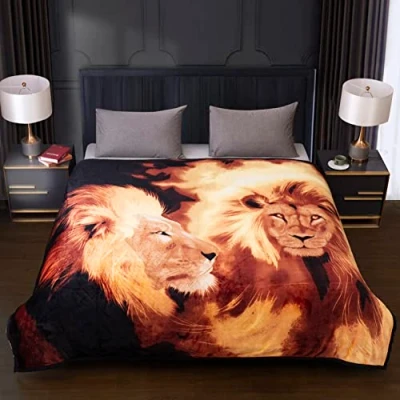 Image of Yorkshire Homeware Animal Pattern Luxury 3D Faux Fur Throws Blankets For Sofa Bed Double King Size (Double Lion, 200 x 240cm)