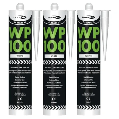 Image of Bond It WP100 EU4 Premium Neutral Cure Oxime Silicone Sealant 3x White, 380ml High Performance Mould Resistant Permanently Flexible for Building &amp; Construction Joints