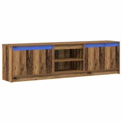 Image of vidaXL TV Cabinet with LED Strip Lights Storage Door Brown 180 x 34 50 cm