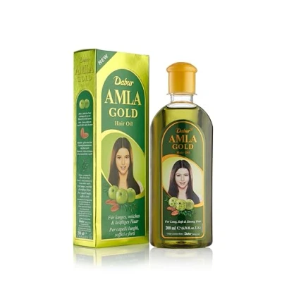Image of Dabur Amla Gold Hair Oil 200ml, For Long, Soft, &amp; Strong Hair, Enriched With Power Of Amla, Almonds, Henna, Strengthens From Root to Tip