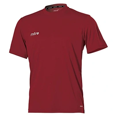 Image of Mitre Junior Camero Short Sleeve Football Kit Jersey Athletic Teamwear Breathable Gym Top, Maroon, Large Youth