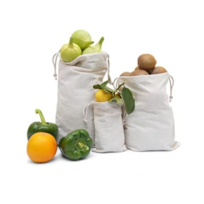 Image of Reusable and Eco Friendly 5x7 Inches 100 Percent Cotton Double Drawstring Bags (natural color) count pack