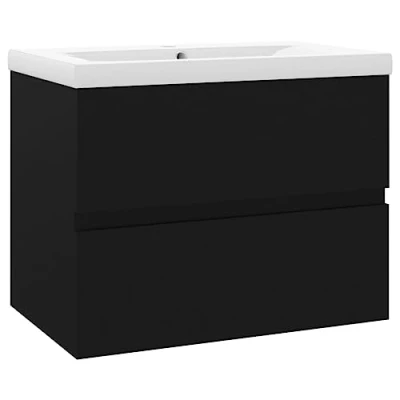 Image of vidaXL Sink Cabinet with Built in Basin Black Engineered Wood and White Ceramic, Modern Design Bathroom Furniture Storage Drawer