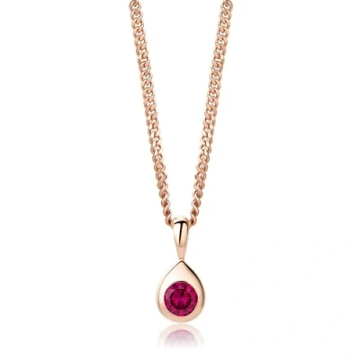 Image of Miore Women&#039;s Rose Gold Plated 925 Sterling Silver Necklace with Brilliant Red Ruby Cubic Zirconia Pendant Gemstone (.67 Cts) and Curb Chain