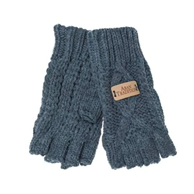 Image of Aran Traditions Cable Knit Fingerless Gloves (Steel)