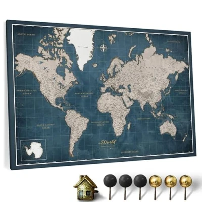 Image of CANVASCALE Political Map Canvas with Cork Pin Board Design 23 70x50 cm