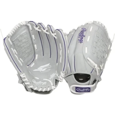 Image of Rawlings Sure Catch Series Fastpitch Softball Glove, Purple/Grey/White, Right Hand Throw, 12 inch, SCSB12PU 6/0 BSK/NFC