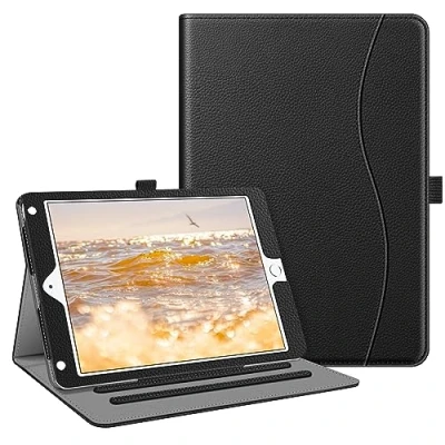 Image of FINTIE Case Compatible with iPad 6th /5th Generation/iPad Air 2 / 1, 9.7 inch Corner Protection Multi Angle Viewing Folio Cover w/Pocket, Auto Wake/Sleep, Black