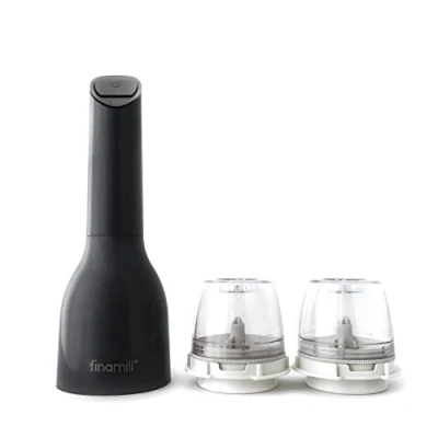 Image of FinaMill Award Winning Battery Operated Pepper Mill &amp; Spice Grinder in One, Adjustable Coarseness, Ceramic Grinding Elements, One Touch Operation with LED Light, Includes 2 Quick Change PROPlus Pods
