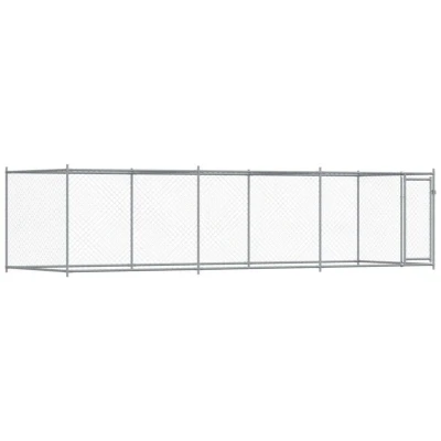 Image of vidaXL Outdoor Dog Kennel Large 6x2x1.5m Galvanised Steel Cage with Lockable Door for Safety, Ventilated Mesh Walls, Grey Color