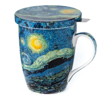 Image of McIntosh Old Masters Vincent Van Gogh Starry Night Fine China Tea Mug with Infuser and Lid (MC020088)