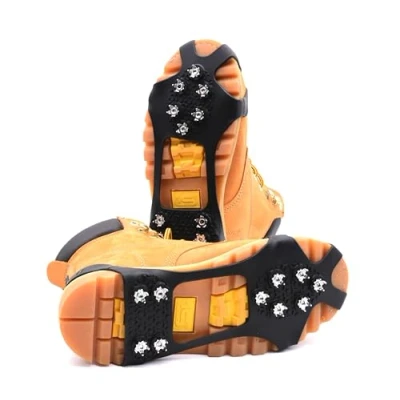 Image of Winter Wise Ice Snow Grips 10 Stud Anti Slip Grippers Universal on Stretch Fit &amp; Spikes Traction Cleats Crampons (Medium UK 6 8)