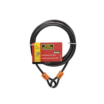 Image of Burg Wächter Sterling 850C 8mm x 5m Double Loop Vinyl Coated Multi Stranded Braided Steel Cable with Self Coiling Black