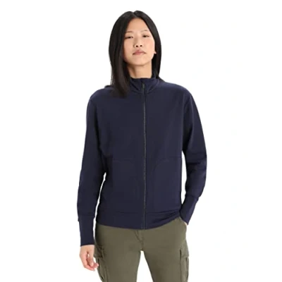 Image of Icebreaker Women&#039;s Central II Long Sleeve Zip Top Thermal Merino Wool Mid Layer Midnight Navy, XL