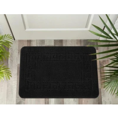 Image of THL Non Slip Rug Gel Backed Runner Carpet Plain Solid Colour Normal Pile Floor Mat Door (Black, 50 x 80 cm)