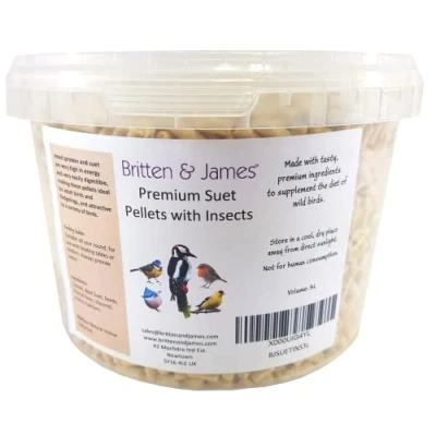 Image of Britten &amp; James Premium Suet Pellets with Insects for Wild Birds in a Stay Fresh 3L Tub (1.9Kg)