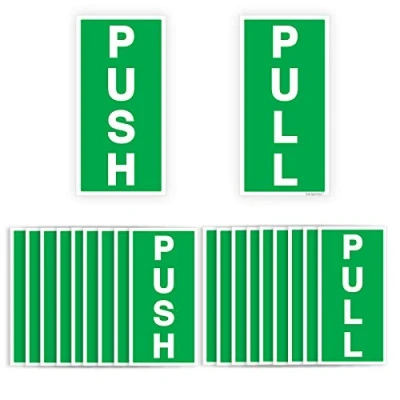 Image of Pack of 10 Push Pull Door Sign Sticker Self Adhesive (180 x 90 mm) and Signs for Doors Waterproof Stickers