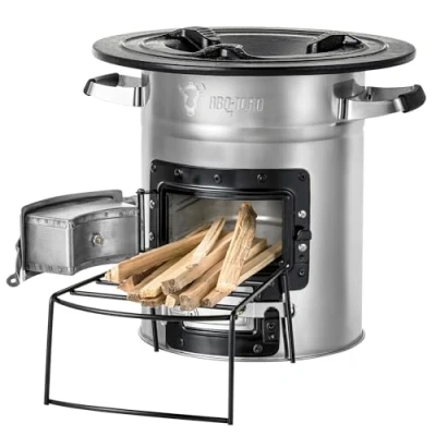 Image of BBQ Toro rocket stove Ø 32 for Dutch ovens, grill pans etc. 2 air vents Firewood rack Smokless Outdoor heater Camping Energy efficient