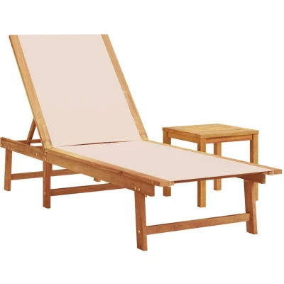 Image of vidaXL Sun Lounger with Solid Cream Table Acacia and Textilene