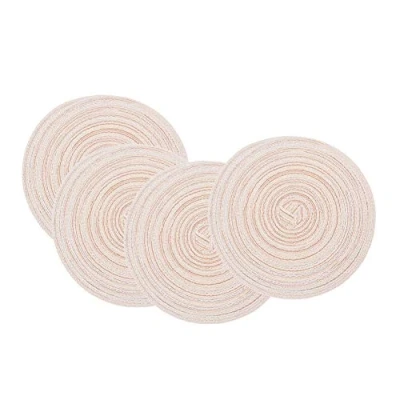 Image of SCF2017 Set of 4 Round Woven Cotton Yarn Placemats 18cm Small Table Mats Coasters(Beige)