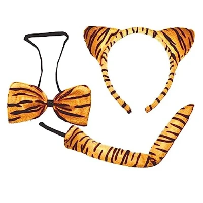 Image of Lizzy ANIMAL EARS BOW TAIL SET Costume Accessory Fancy Dress Party Kids Adults Headband (Tiger Set)