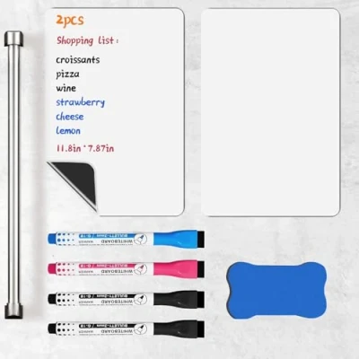 Image of kinoco A4 Magnetic Whiteboard Sheet Reusable Dry Erase Board with 4 Markers, Eraser &amp; Fridge Magnets Kitchen, Office, Home Use for Memos, Notes, Lists, Menus (A4 Size)