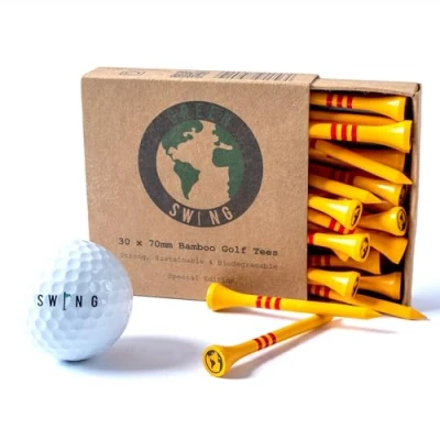 Image of Green Swing Bamboo Golf Tees 70mm Strong Sustainable Biodegradable 30pcs (Yellow)