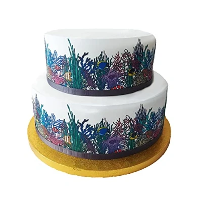 Image of Edible Decor Sheet Coral Reef &amp; Tropical Fish Border Ribbon Perfect for Larger cakes Easy to Use