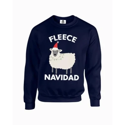 Image of Taylor Brown Fleece Navidad Xmas festive Christmas sheep trending meme Unisex Funny Adults Sweatshirt Jumper Navy