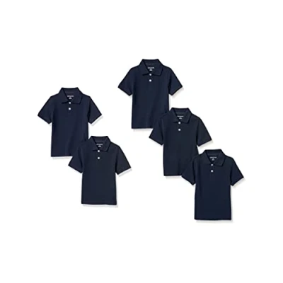 Image of Amazon Essentials Boys&#039; School Uniform Short Sleeve Pique Polo Shirts, Pack of 5, Navy, 5 Years