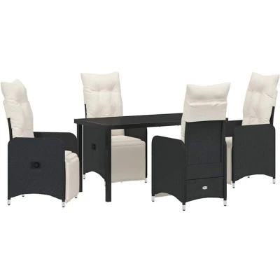 Image of vidaXL 5 Piece Garden Dining Set with Cushions Black Poly Rattan.